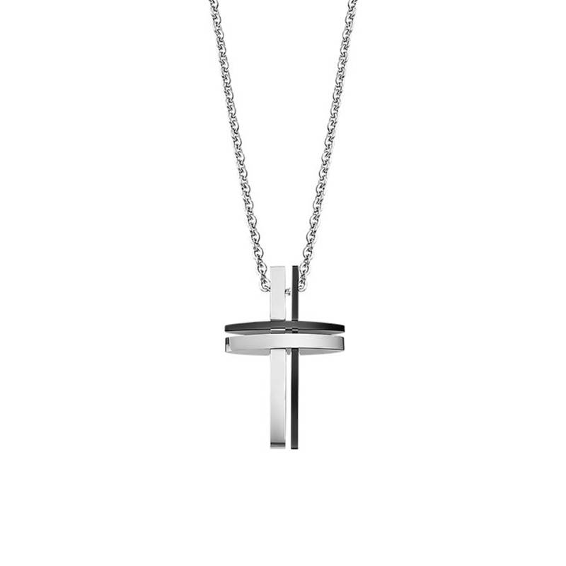 Men In Black Steel Cross Necklace, Length 50 cm - LS1984-1/1 - Lotus
