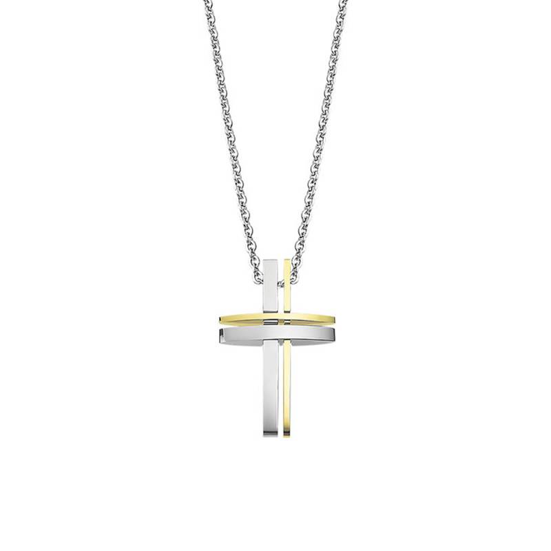 Men In Black Gray & Gold Cross Necklace, Length 50 cm - LS1984-1/2 - Lotus