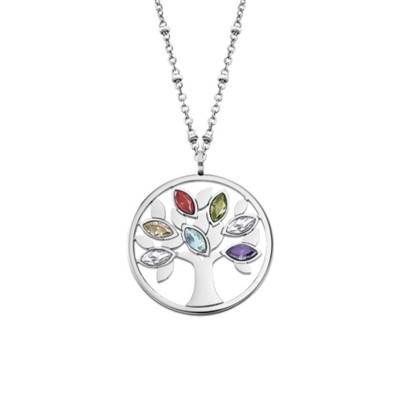 Steel & Colored Zirconium Oxide Tree of Life Necklace, 50 cm - LS2192-1/1 - Lotus