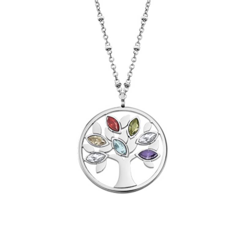 Steel & Colored Zirconium Oxide Tree of Life Necklace, 50 cm - LS2192-1/1 - Lotus