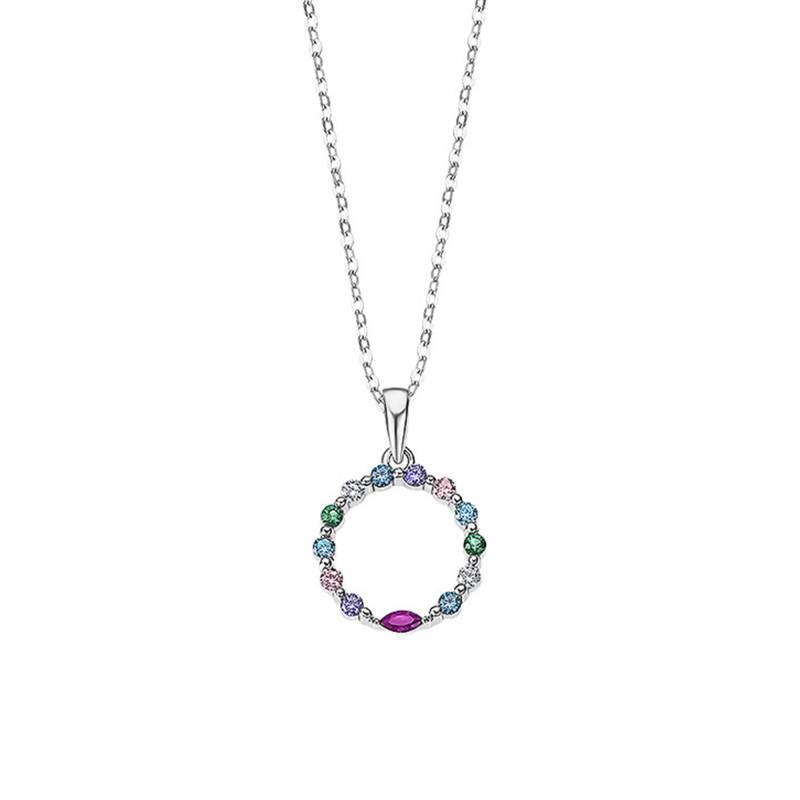 925 Silver Round Color Stone Necklace, 42 cm - lp3246-1/1 - Lotus