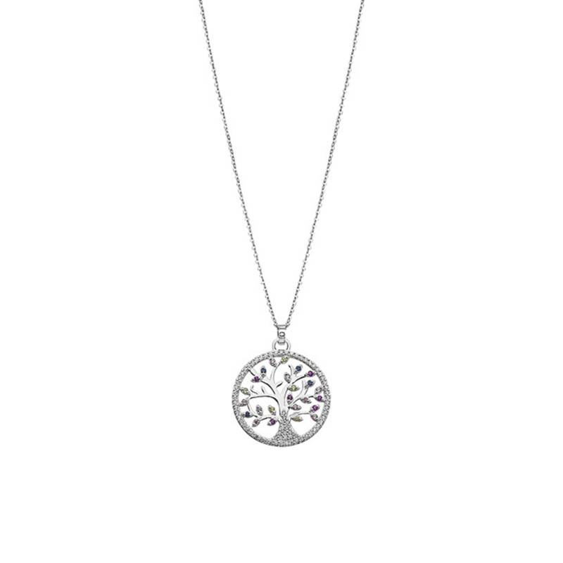 925 Silver Multicolored Stone Tree of Life Necklace, Length 42 cm - LP1896-1/1 - Lotus
