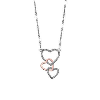 Collier 3 Coeurs Bicolores Argent, Longueur 42 à 45 cm - LP1817-1/2 - Lotus