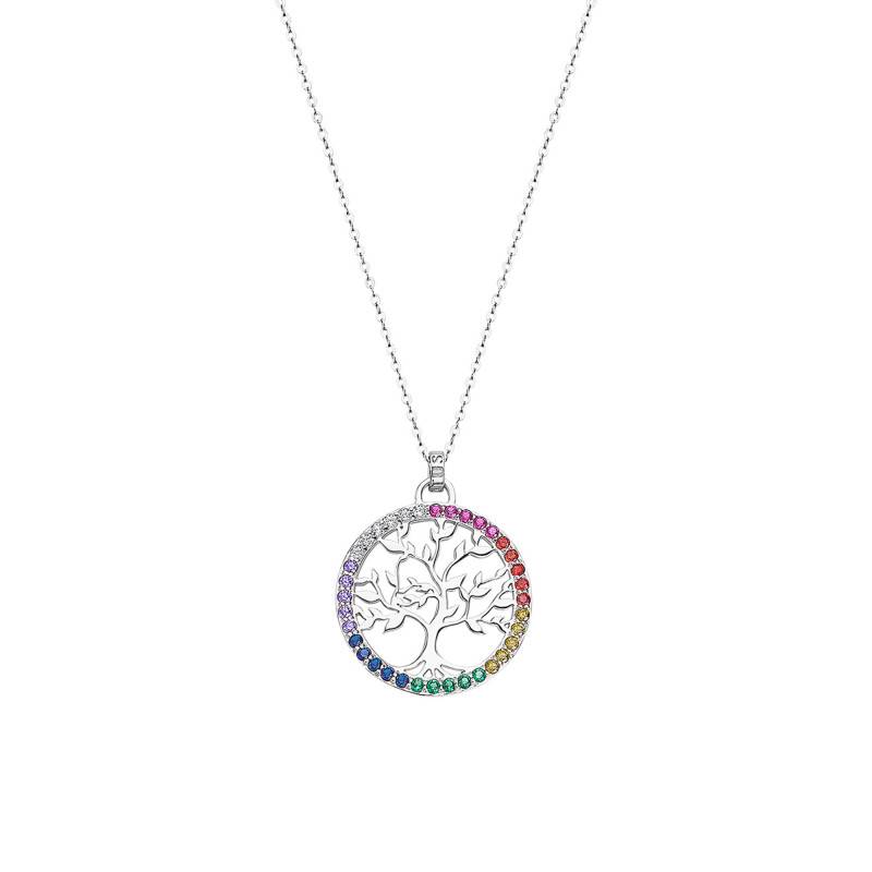 Tree of Life and Lotus Necklace in 925 Silver, Length 42 cm to 45 cm - LP1746-1/3 - Lotus