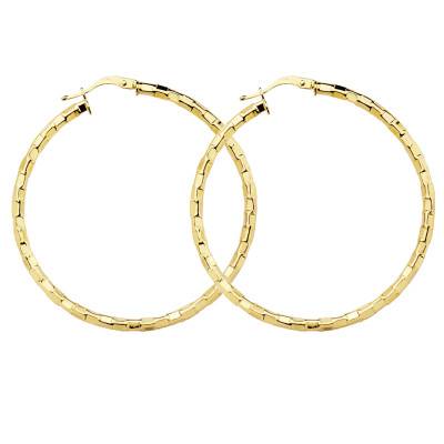 Créoles Creuses Ciselées Carrées, Or Jaune 750, Diamètre 34 mm ou 44 mm - Lumiosa