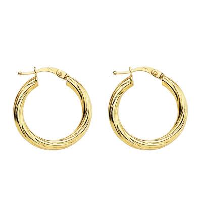 750 Yellow Gold Hollow Sparkle Hoop Earrings, Diameter 21 mm or 29 mm - Lumiosa