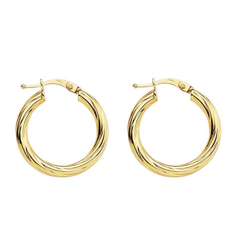 750 Yellow Gold Hollow Sparkle Hoop Earrings, Diameter 21 mm or 29 mm - Lumiosa