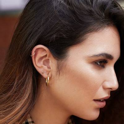 750 Yellow Gold Hollow Sparkle Hoop Earrings, Diameter 21 mm or 29 mm - Lumiosa