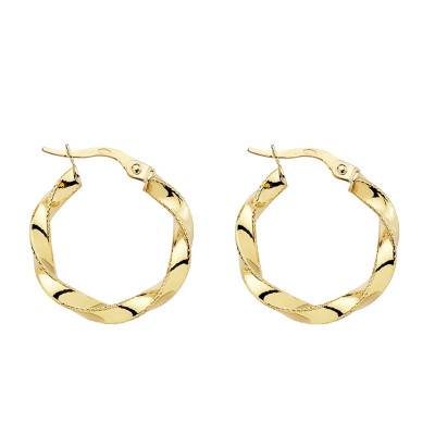 750/1000 Yellow Gold Braided Hoop Earrings, 21 mm to 30 mm Diameter - Lumiosa