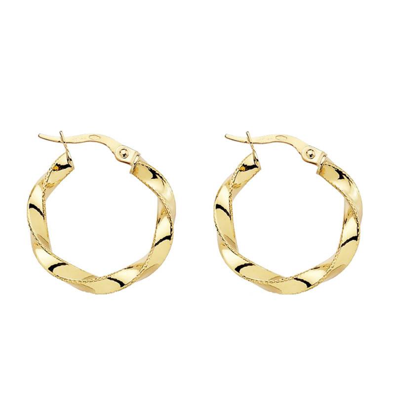 750/1000 Yellow Gold Braided Hoop Earrings, 21 mm to 30 mm Diameter - Lumiosa