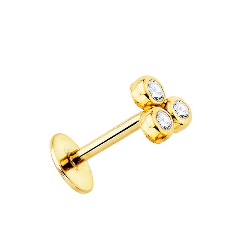 1 750/1000 Yellow Gold & 3 Zirconia Stud Earring - Lumiosa