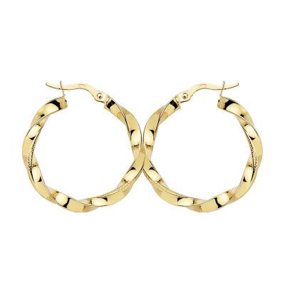 750/1000 Yellow Gold Braided Hoop Earrings, 21 mm to 30 mm Diameter - Lumiosa
