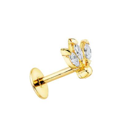 1 Three-Leaf 750 Yellow Gold & Zirconium Oxide Stud Earring - Lumiosa