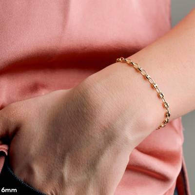 Solid Coffee Bean Chain Bracelet in 750 Yellow Gold, Length 22 cm, Width from 2,30 mm to 6,00 mm - Manillon