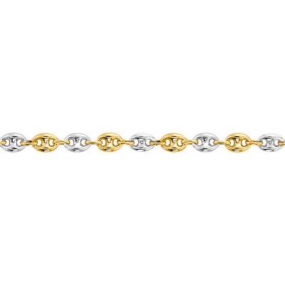750/1000 Two-Tone Yellow & White Gold Hollow Coffee Bean Chain Bracelet, 20 cm Length, 3.20 mm and 6 mm Width - Manillon