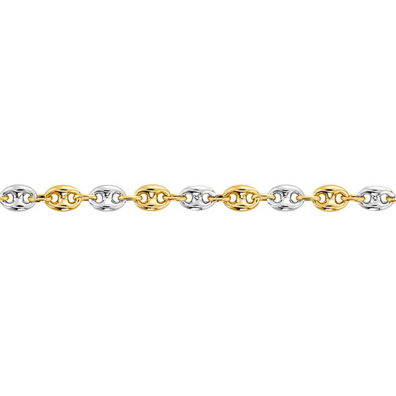 750/1000 Two-Tone Yellow & White Gold Hollow Coffee Bean Chain Bracelet, 20 cm Length, 3.20 mm and 6 mm Width - Manillon