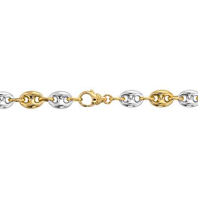 750/1000 Two-Tone Yellow & White Gold Hollow Coffee Bean Chain Bracelet, 20 cm Length, 3.20 mm and 6 mm Width - Manillon