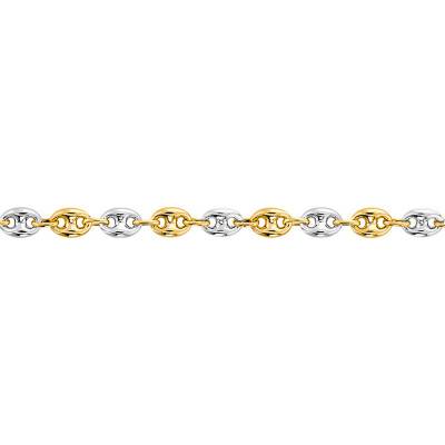 Bracelet Grain de Café Creux, 2 Ors 750, Longueur 21 cm, Largeur de 3,20 et 6 mm - Manillon