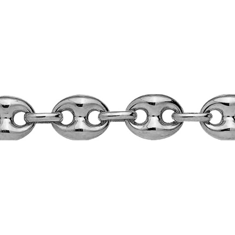 Solid 750/1000 White Gold Coffee Bean Chain Bracelet, 3.20 mm Width, 18 cm Length - Manillon