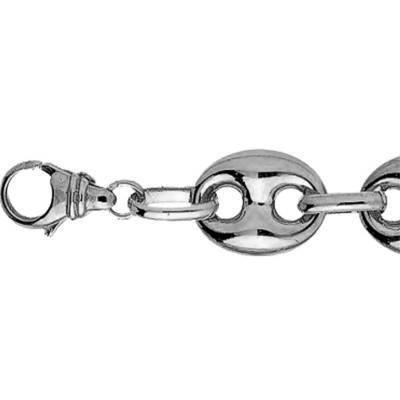 Solid 750/1000 White Gold Coffee Bean Chain Bracelet, 3.20 mm Width, 18 cm Length - Manillon