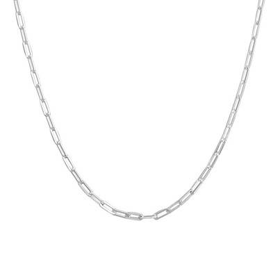 Silver Rectangular Link Chain Necklace, 42 cm or 45 cm Length, 3.5 mm Width - Manillon
