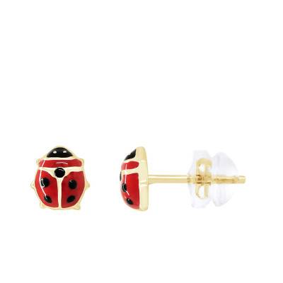 Boucles d'oreilles coccinelles en Or Jaune 375 - Bambins