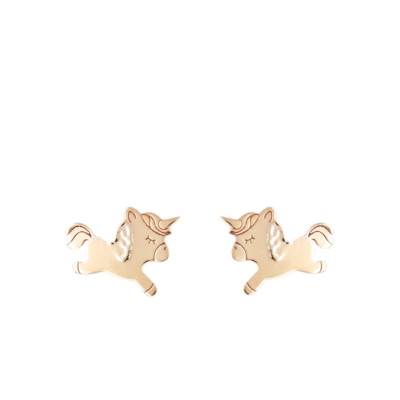 Yellow Gold 375 Galloping Unicorn Earrings - Bambins