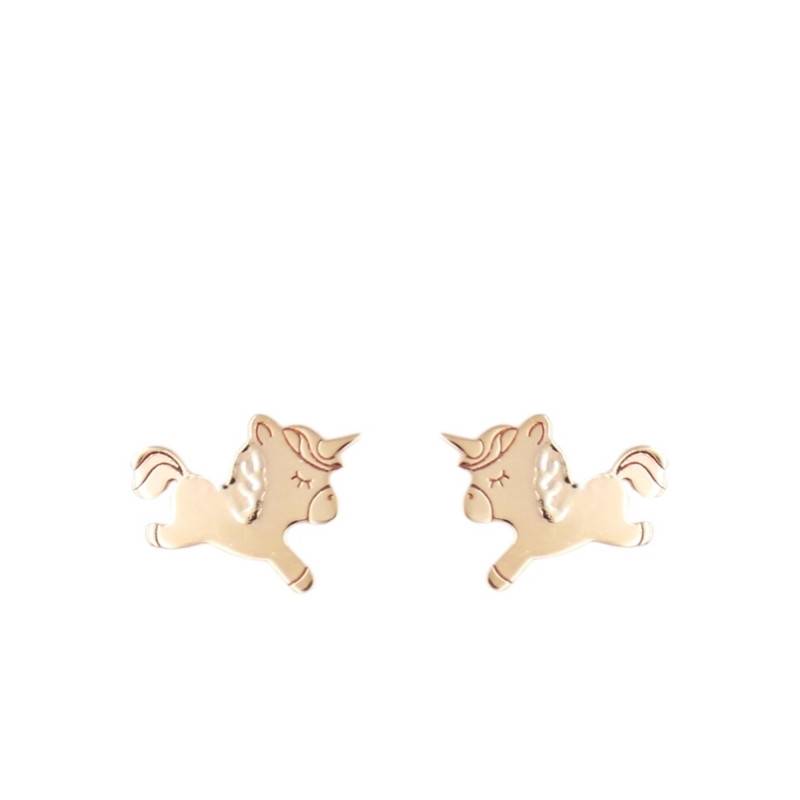 Yellow Gold 375 Galloping Unicorn Earrings - Bambins