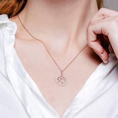 Collier Constellation Gémeaux en Or Rose 750 & Diamants 0,18 ct, Longueur 42 cm - Aurora