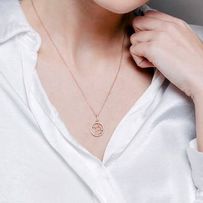 Collier Constellation Vierge en Or Rose 750 & Diamants 0,17 ct, Longueur 42 cm - Aurora