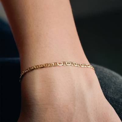 750/1000 Yellow Gold Solid Mariner Chain Bracelet, 19 cm Length, Width 1.50 mm to 7 mm - Manillon