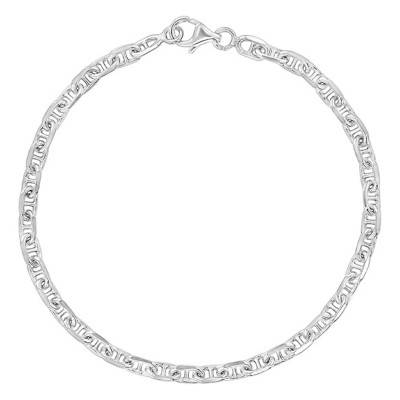 Bracelet Maille Marine Argent 925 Rhodié, Longueur 18 cm - Manillon