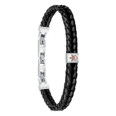 Black Braided Leather & Steel Bracelet, 22 cm - JM422AVE13 - Maserati