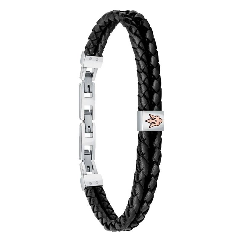 Black Braided Leather & Steel Bracelet, 22 cm - JM422AVE13 - Maserati