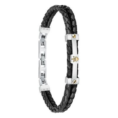 Gray Braided Leather & Steel Bracelet, 22 cm - JM422AVE11 - Maserati