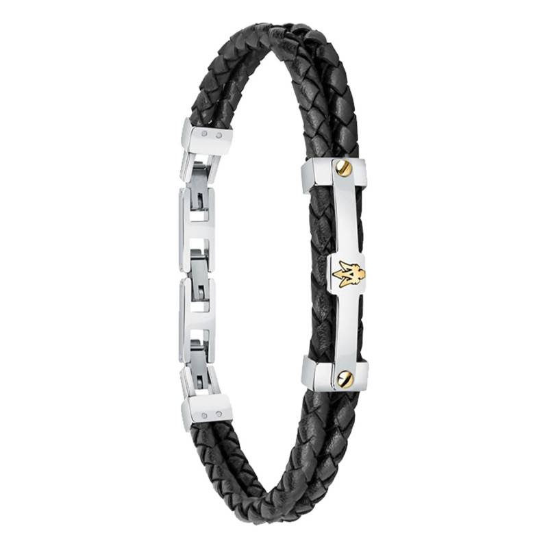 Gray Braided Leather & Steel Bracelet, 22 cm - JM422AVE11 - Maserati