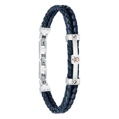Navy Blue Braided Leather & Steel Bracelet, 22 cm - JM422AVE10 - Maserati