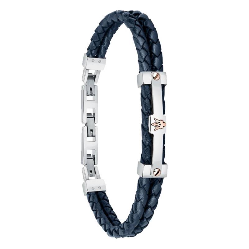 Navy Blue Braided Leather & Steel Bracelet, 22 cm - JM422AVE10 - Maserati