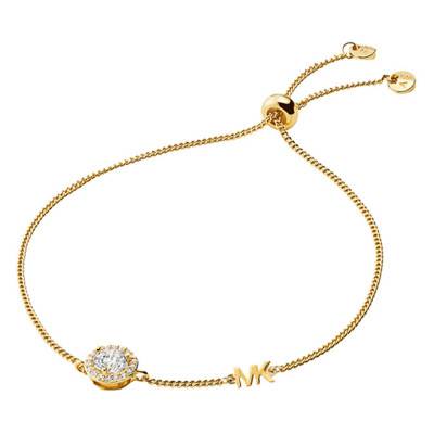 Yellow Gold-Plated & Cubic Zirconia MK Sliding Bracelet, Adjustable Length 21.6 cm - MKC1206AN710 - Michael Kors