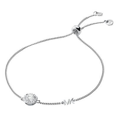 MK Rhodium-Plated 925/1000 Silver Sliding Bracelet with Cubic Zirconia, Adjustable Length 21,6 cm - Michael Kors