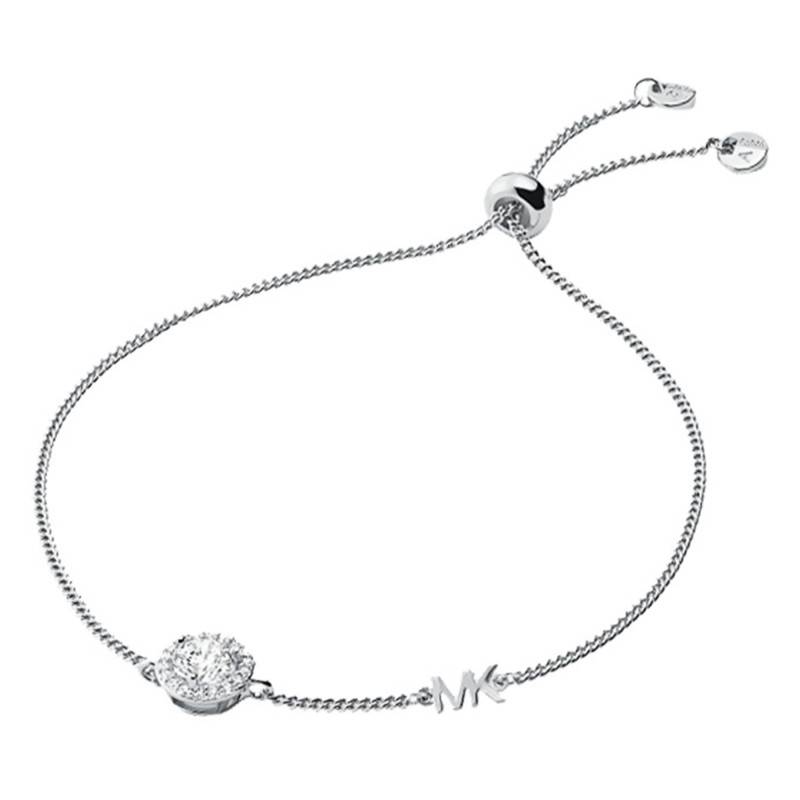 MK Rhodium-Plated 925/1000 Silver Sliding Bracelet with Cubic Zirconia, Adjustable Length 21,6 cm - Michael Kors