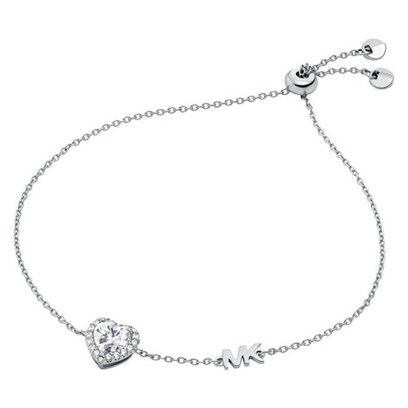Sterling Silver 925 & White Zirconia Heart Bracelet, Adjustable Length 21.6 cm - MKC1518AN040 - Michael Kors