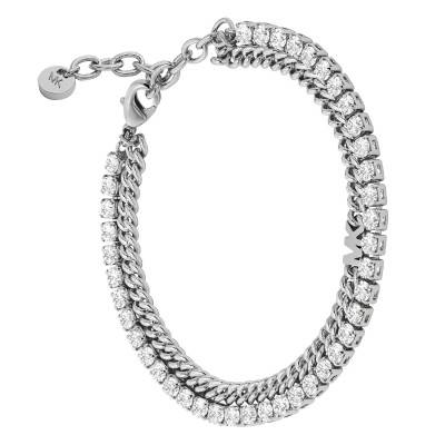 Metallic Muse Platinum-Plated Brass & Zirconium Oxide Double Curb Chain Bracelet, 15 cm to 19 cm - Michael Kors