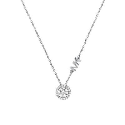 925/1000 Rhodium-Plated Sterling Silver & Cubic Zirconia MK Initials Necklace, Length 40.6 cm to 45.7 cm - Michael Kors