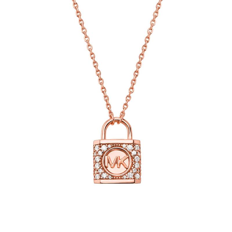 925 Silver & Cubic Zirconia Padlock Necklace, Length 38 cm to 43 cm - Michael Kors