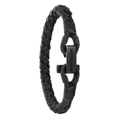 Black Braided Nylon & Steel T-Hook Bracelet, Length 17.50 cm to 18.50 cm - MB130861 - Montblanc
