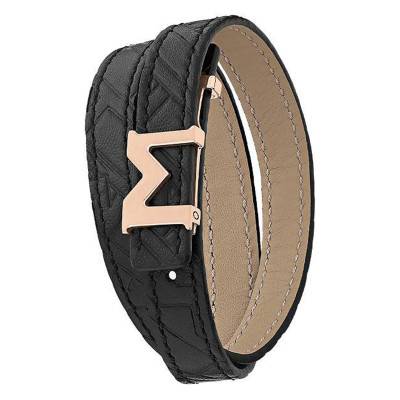Bracelet Logo M Cordon Noir Embossé et Fermoir Doré à l'Or Rose 128658 - Montblanc