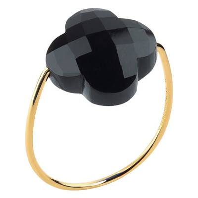 750/1000 Yellow Gold & Onyx Clover Ring - Morganne Bello