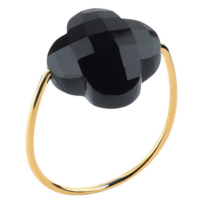 750/1000 Yellow Gold & Onyx Clover Ring - Morganne Bello