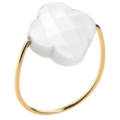 Bague Or Jaune 750 Trèfle Agate Blanche - Morganne Bello